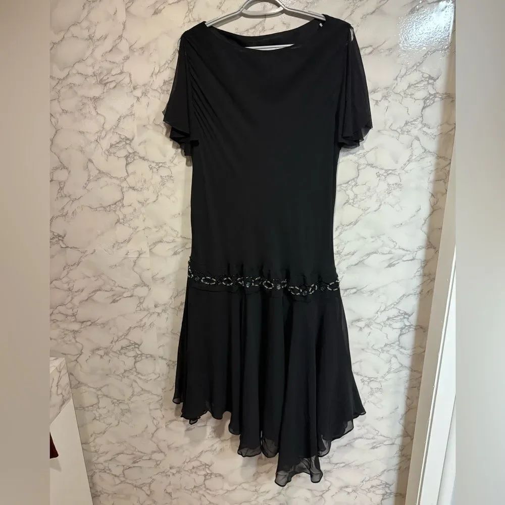 NEW Cynthia Howie 100% Silk Elegant Black Asymmetrical Dress Size 16W